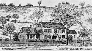 The Wayside, then known as Hillside, drawn by Bronson Alcott in 1845.